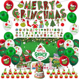 102 Pc Christmas Party Decorations Set - Includes Merry Christmas Banner, Backdrop, Cake Topper, Balloons, Stickers For Kids & Adults
