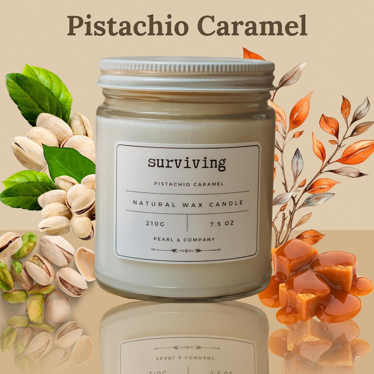Candles Clearance: Pistachio Caramel Scented Candle For Women, Elegant White, 50 Hr Burn, Hand Poured In Ma, All Natural, Empowering Gift 7.5 Oz