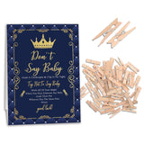 Royal Prince Baby Shower, Don'T Say Baby Game For Baby Shower (One Sign With 50 Mini Clothespins), Crown Navy Gold Theme Baby Shower Decorations, Gender Reveal Game-Dsbb05
