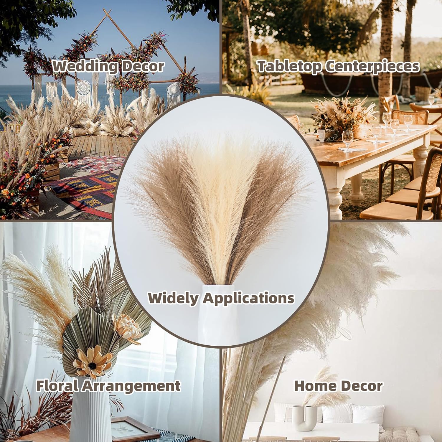 Faux Pampas Grass, 18"/45Cm Artificial Pampas Grass Fluffy 6 Stem Pompous Grass Flower Arrangement For Boho Home Wedding Decoration (Beige,Taupe)