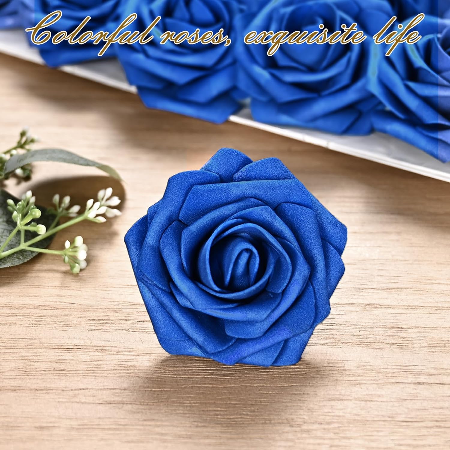 16Pcs Artificial Flowers Fake Roses With Stems, Royal Blue Boxed Foam Roses For Diy Bouquets Centerpieces Wedding Party Arrangement Bridal Shower Decor