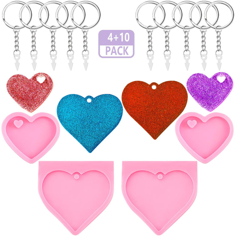 4 Pieces Heart Shape Silicone Keychain Mold Silicone Fondant Mold Hear