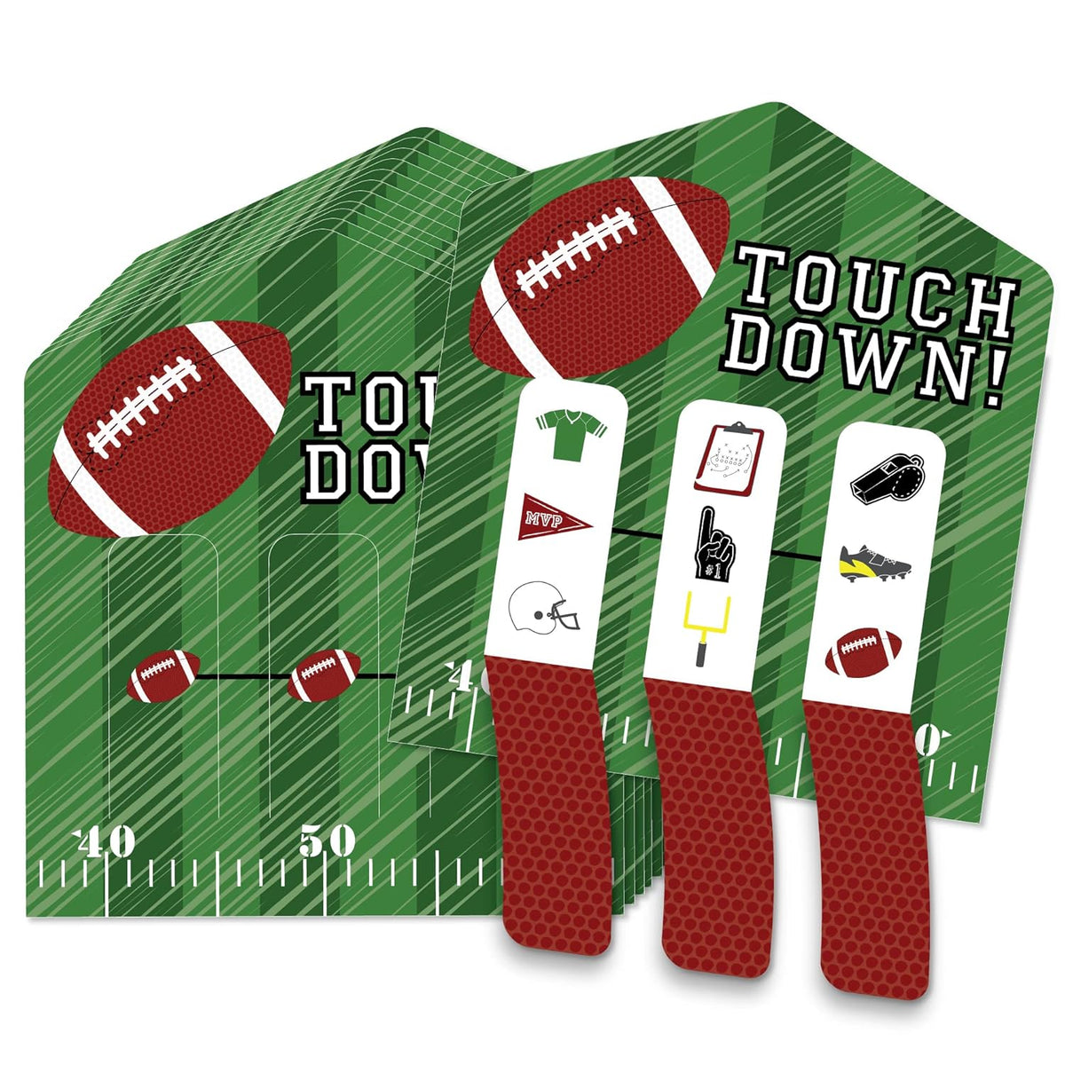 Big Dot of Happiness End Zone - Football - Baby Shower or Birthday Party Game Pickle Cards - Pull Tabs 3-in-a-Row - Set of 12