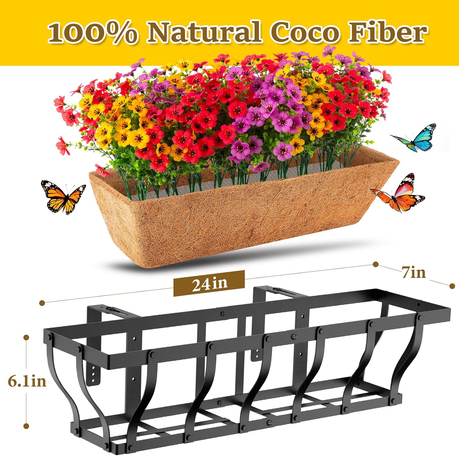 Railing Planter Boxes With Artificial Flowers, Adjustable Balcony Planters For Railing Hanging, Uv Sun Resistant Colorful Daisy For Porch Patio Balcony Home (1 Pack, 24 Inch)