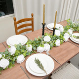 6Ft Artificial Eucalyptus Garland With Flowers, Fake Flower Rose Gypsophila, Faux Floral Greenery Garland For Wedding Spring Home Party Craft Art Table Runner Decor