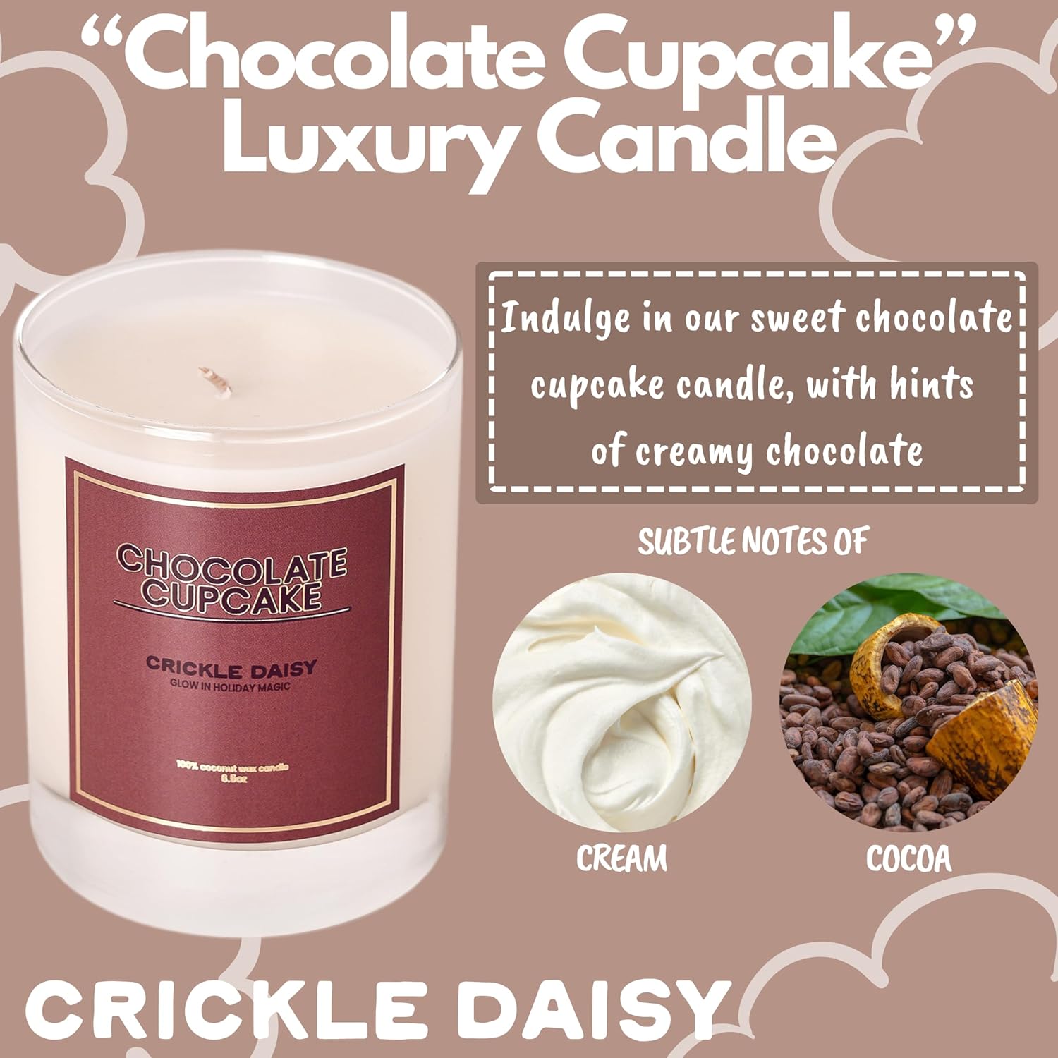 ‘Chocolate Cupcake’ Candle - All-Natural 100% Coconut Wax, Clean Burning, 14 Hours, Handcrafted In Los Angeles - Sweet Chocolate Cupcake Scent With Creamy Sweet Cocoa Notes, 6.5 Oz