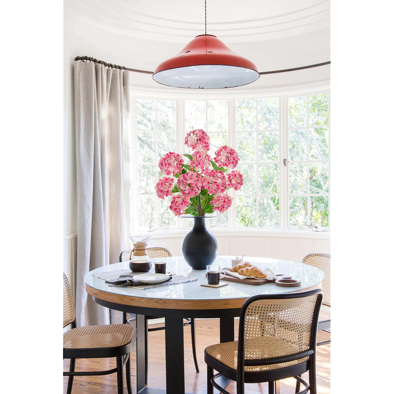 Real Touch Hydrangea Artificial Flowers 19” Tall Artificial Hydrangea Flowers Double-Headed Faux Hydrangeas, Pink Hydrangeas, Realistic Silk Hydrangea For Home Decor Weddings Arrangements-5 Branches