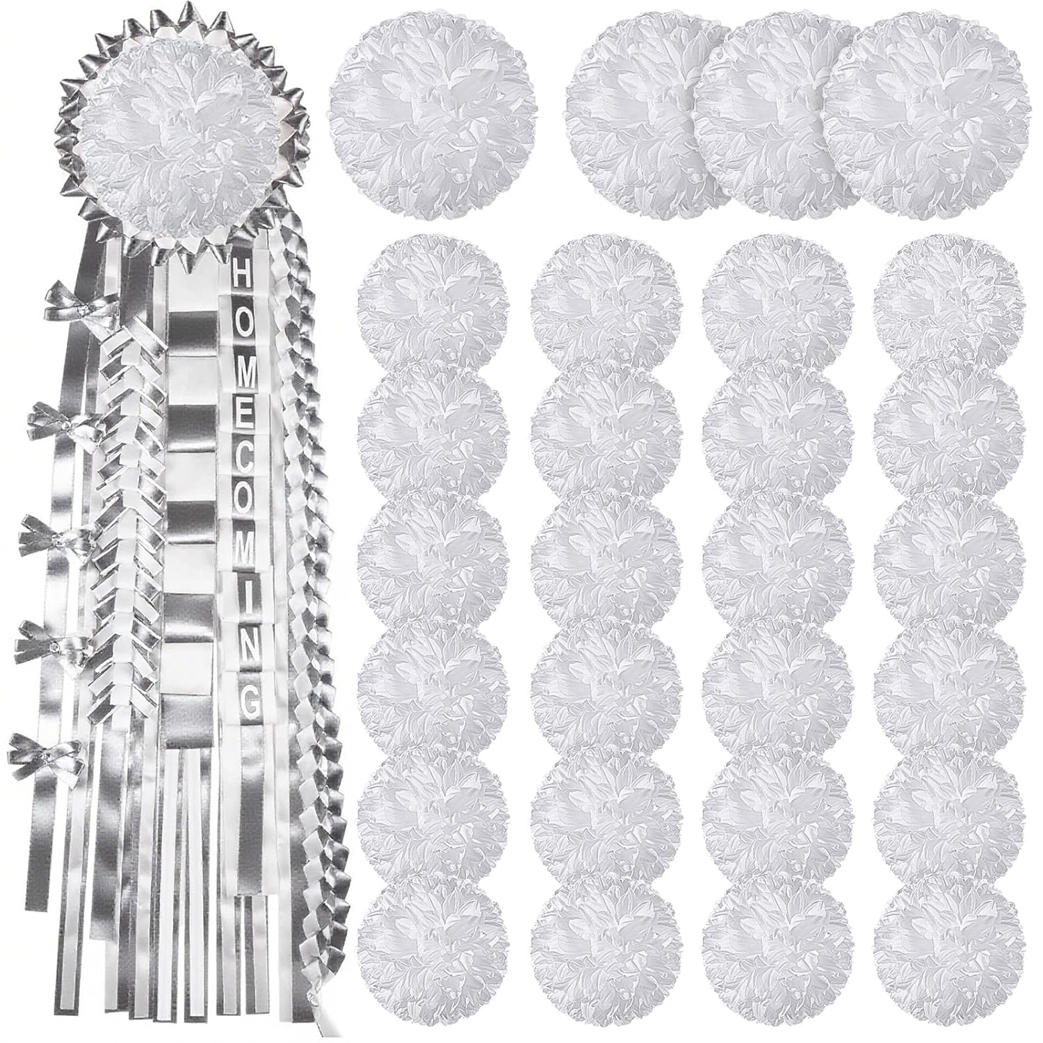 28 Pcs Homecoming Mum Flower Decoration 6.5/4.5 Inches Artificial Fake Silk Chrysanthemums Homecoming Supplies Diy Crafts For Home Back To School Week Party Decorations(White)