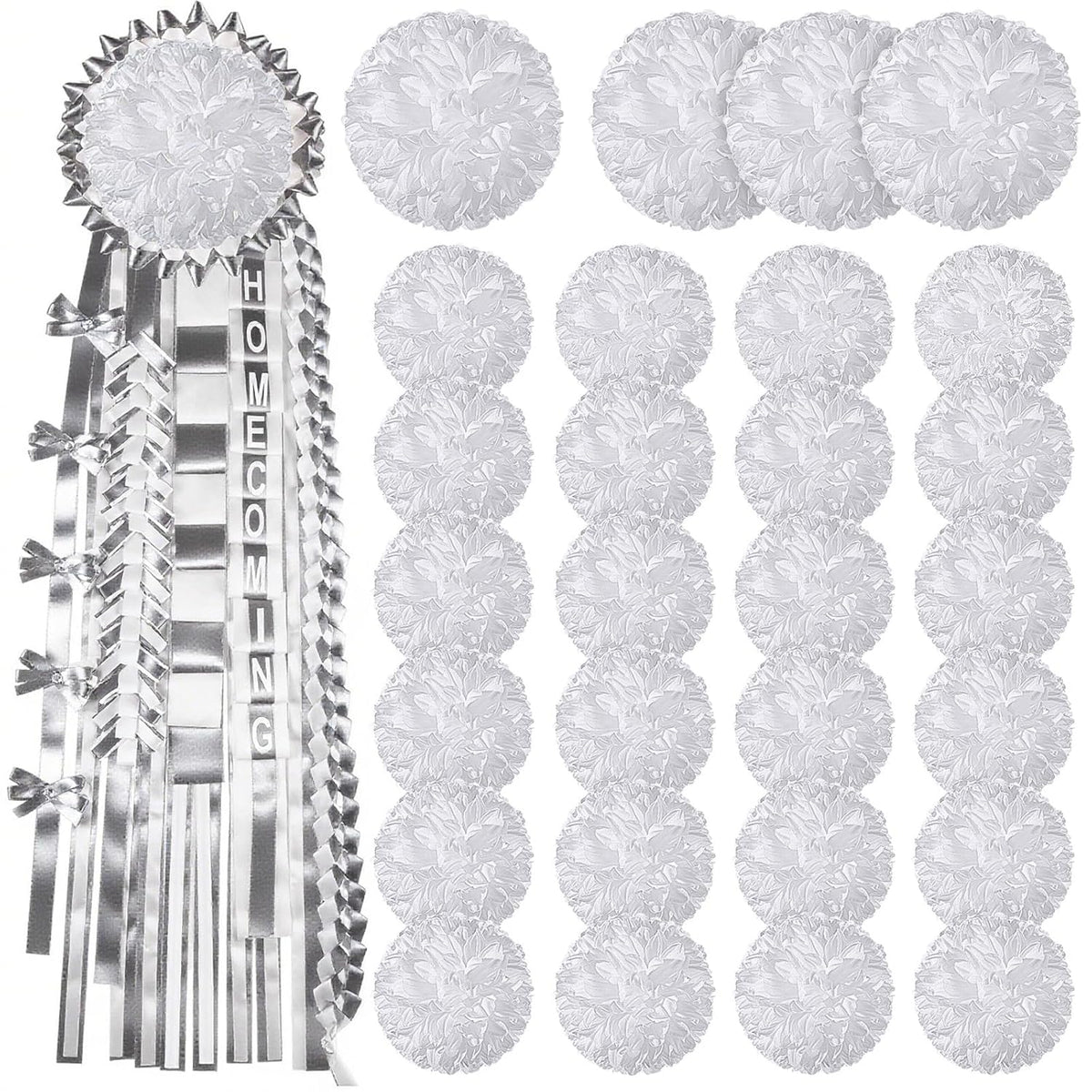 28 Pcs Homecoming Mum Flower Decoration 6.5/4.5 Inches Artificial Fake Silk Chrysanthemums Homecoming Supplies Diy Crafts For Home Back To School Week Party Decorations(White)