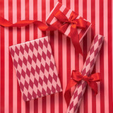 Reversible Wrapping Paper Roll For Girls, Mini Roll, Red And Pink Stripes And Diamond Pattern, Holiday Gift Wrap For Christmas, Valentine'S Day, Merry Market Gifts, 17 Inches X 16.4 Feet
