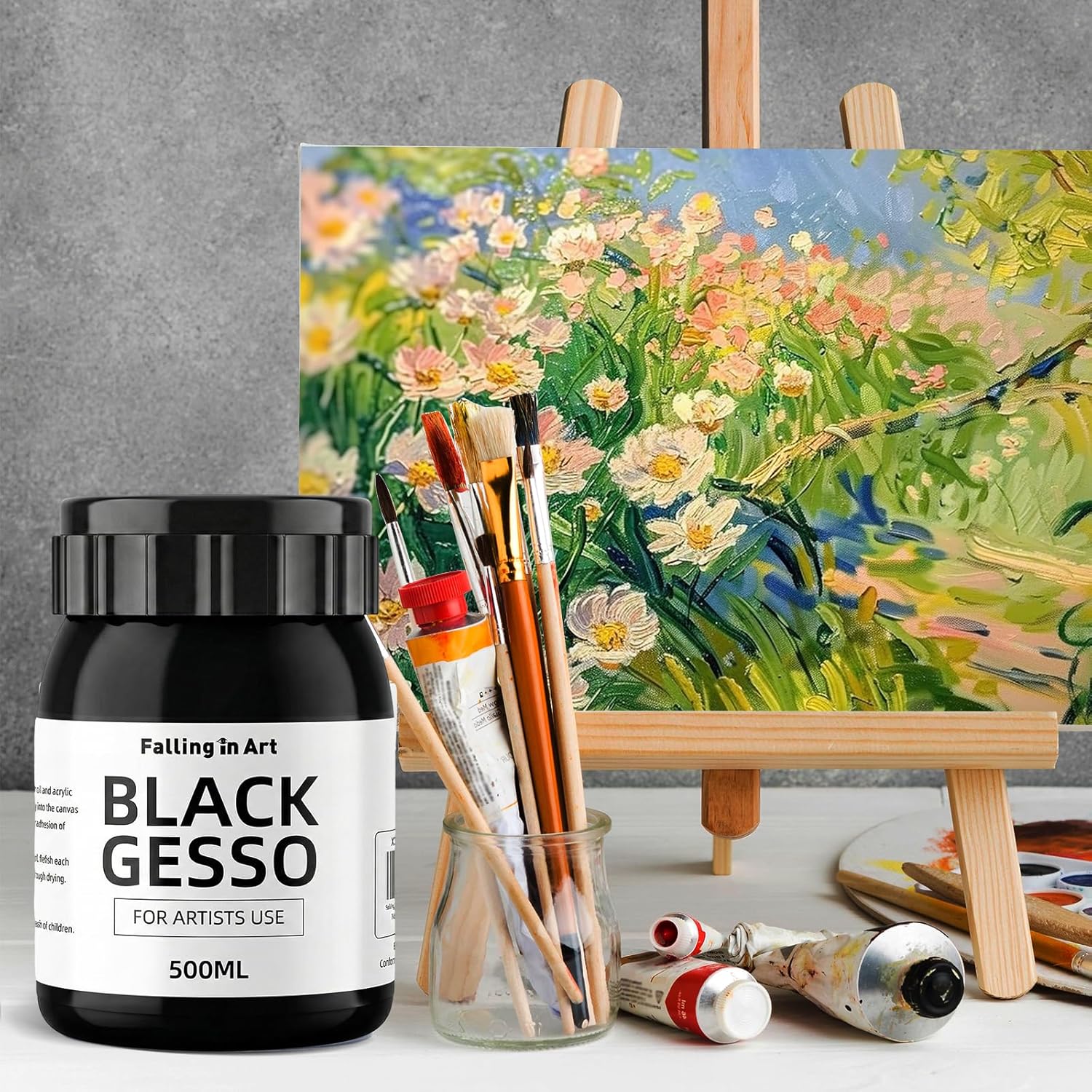 Black Gesso Primer For Acrylic Painting, 16.9Oz Non-Toxic Canvas Primer Gesso Surface Prep Medium