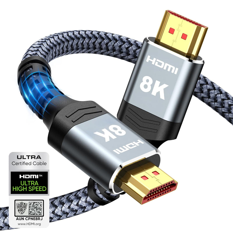 8K 10K Hdmi 2.1 Cable 48Gbps 6.6Ft/2M, Certified High Speed Hdmi Braided Cord-