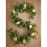 6.56Ft Eucalyptus Garland With Flowers-8 Champagne Roses-Lush,Natural Looking, Floral Garland Greenery For Party Wedding Table Indoor Outdoor Backdrop Wall Decor?Champagne,1?