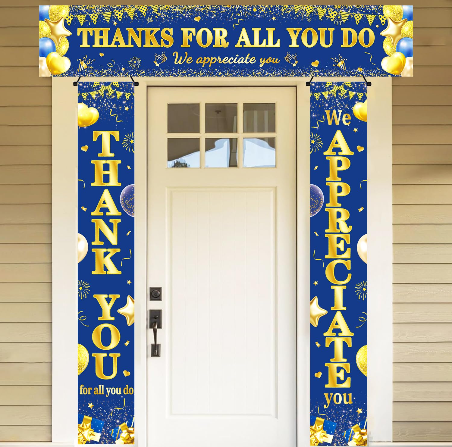 We Appreciate You Banner Decorations, 3 PCS Blue and Gold Thank You Banners