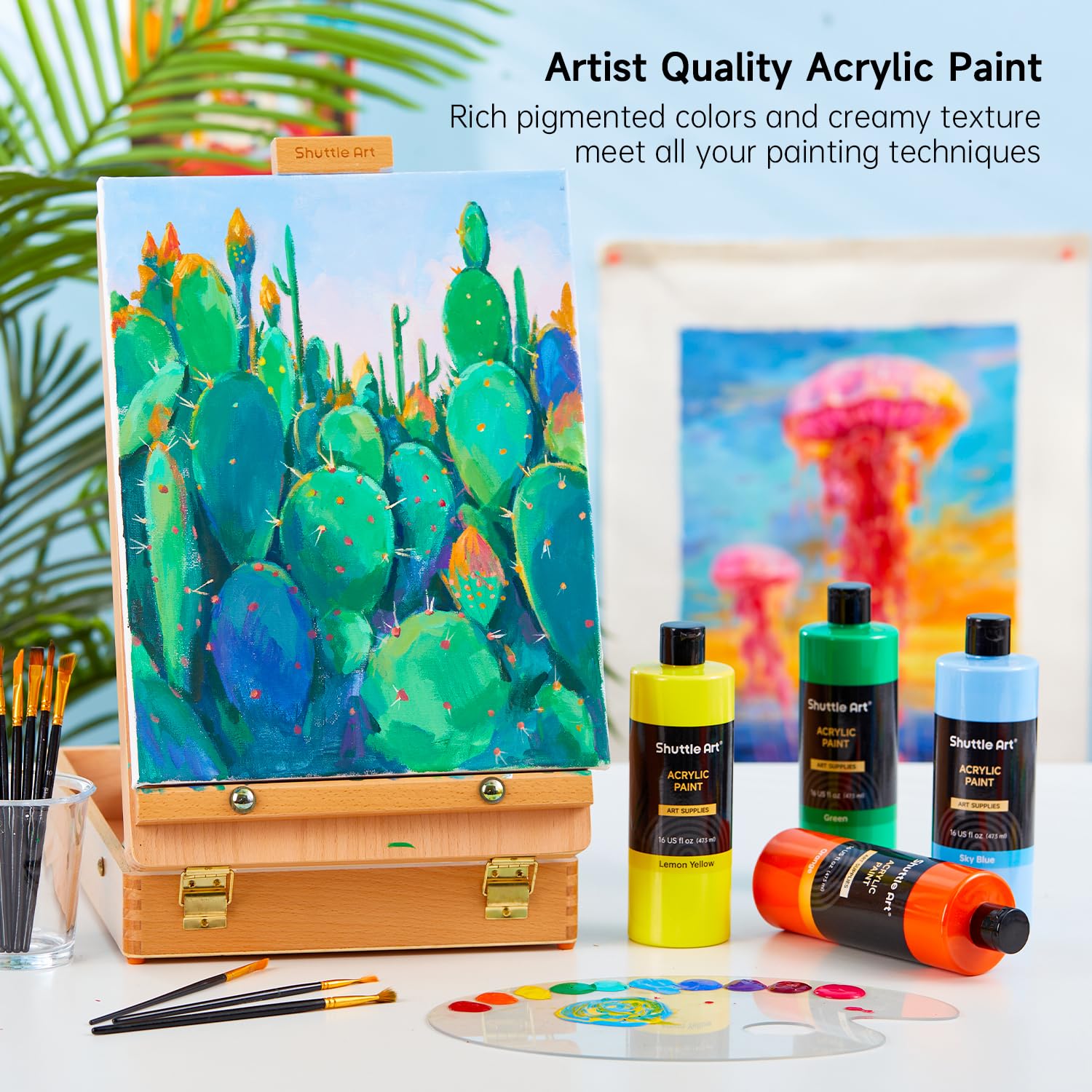 Acrylic Paint, 15 Pack Acrylic Paint Large Bottle Set, 473Ml/16Oz Each, 14 Unique Colors And 1 More White, High Viscosity Art Paint For Artists, Beginner & Kids On Rocks Canvas Woodceramic