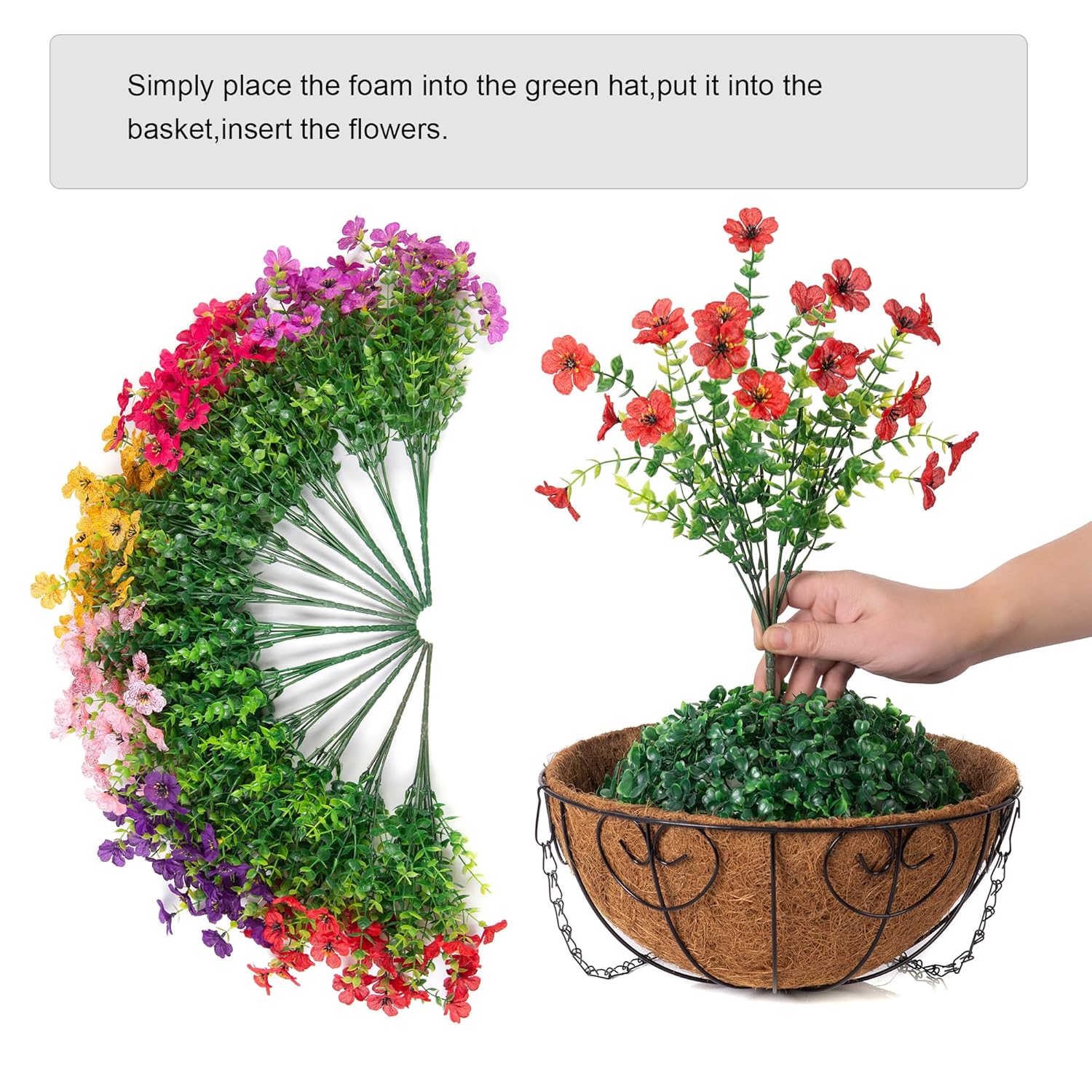 Artificial Fake Hanging Plants Flowers With Basket Outdoor Decor Faux Silk Dasiy Flower Arrangements In Pot Planter For Porch Home Indoor Patio Garden Yard Decoration