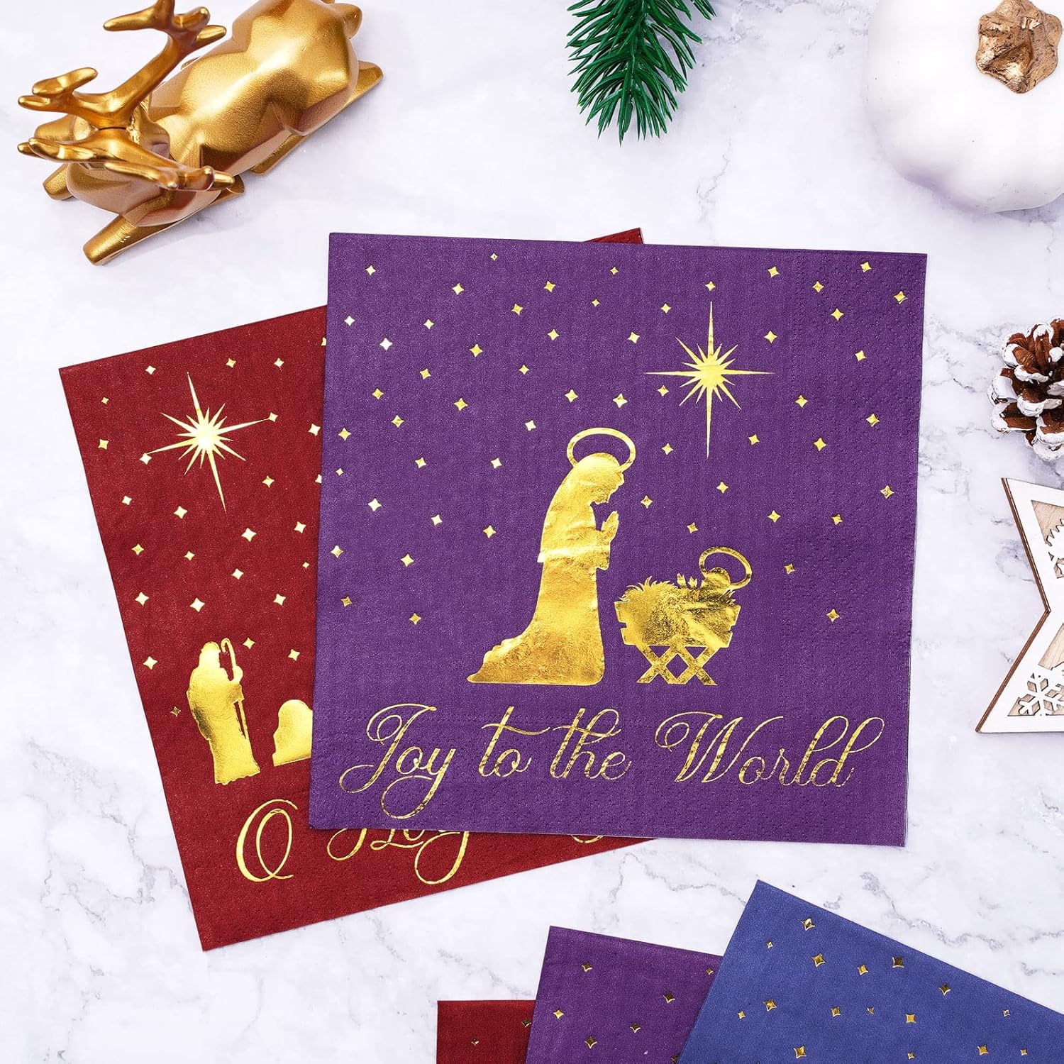 75 Pack Christmas Jesus Napkins Holy Night Nativity Disposable Paper Napkins 6.5In Jesus Joy To The World Gold Foil Lunch Napkin For Xmas Holiday Party Supplies Dinner Table Decor