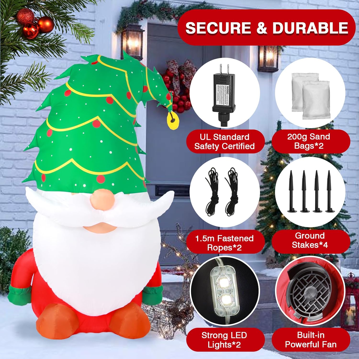 5 Ft Christmas Inflatable Outdoor Decorations, Inflatables Christmas Gnome Yard Decor With Christmas Tree Hat, Built-In
