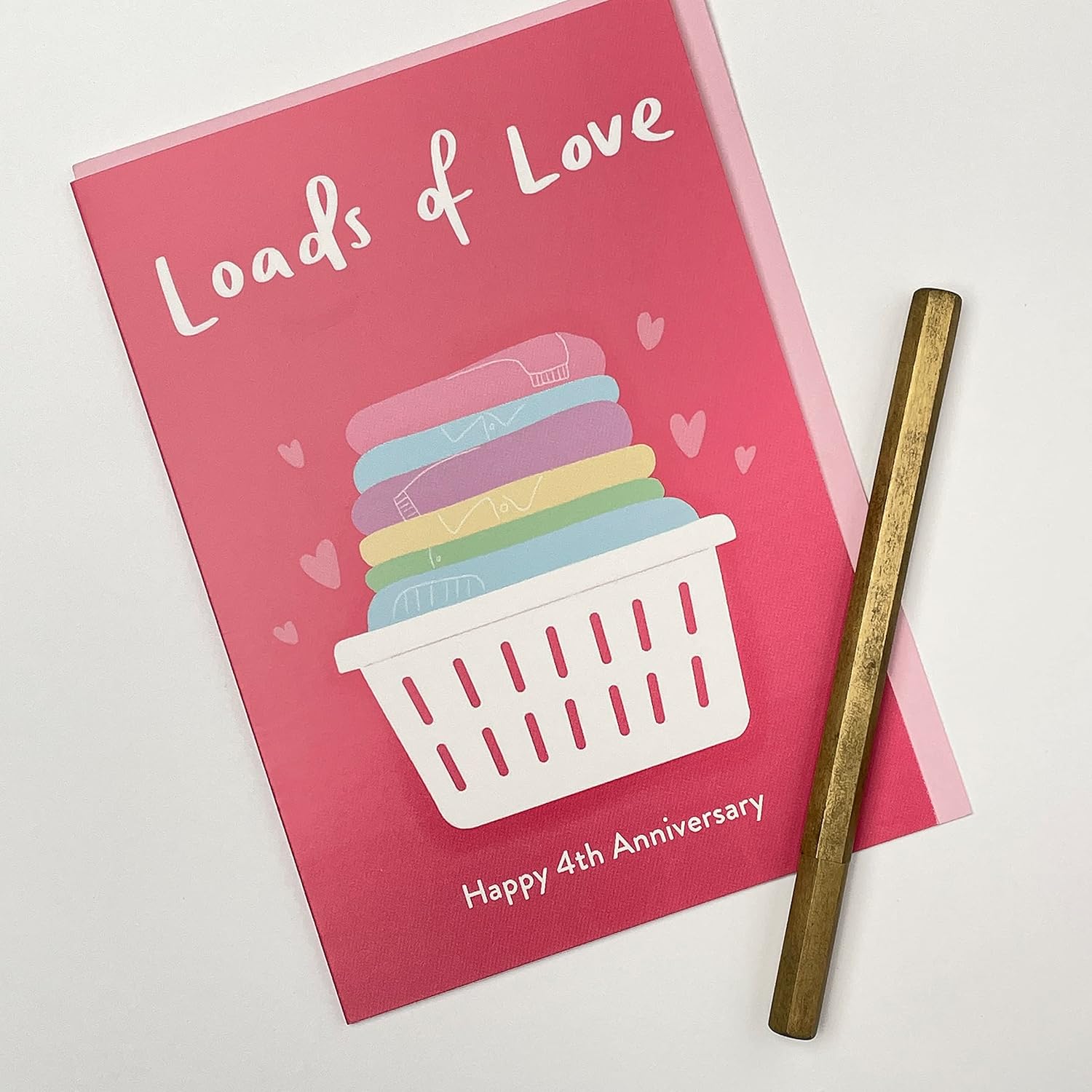 Old English Co. Happy 4Th Wedding Anniversary Card For Couple - Funny Loads Of Love Laundry Basket Design - Linen Wedding Anniversary 4 Years Married Card For Him And Her | Blank Inside With Envelope