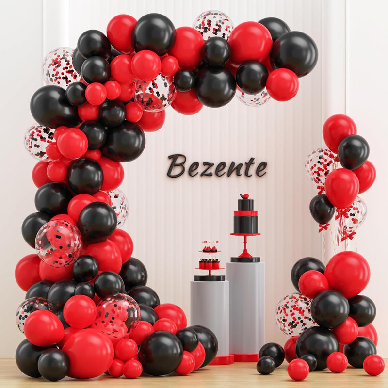 Red Black Balloons Garland Kit, 100Pcs Black Red Balloons And Red Blac