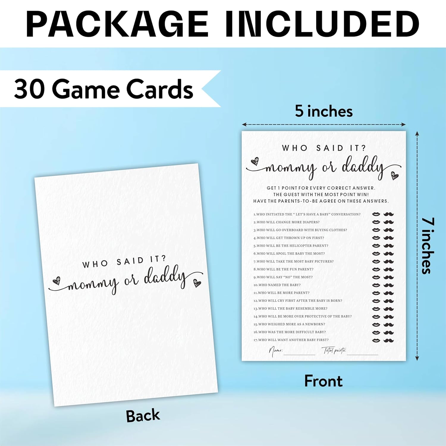 Baby Shower Games, Who Said It Mommy Or Daddy, Double-Sided Filling White Minimalism Game Cards, Baby Shower Activity, Party Supplies & Decorations, Set Of 30 -A03