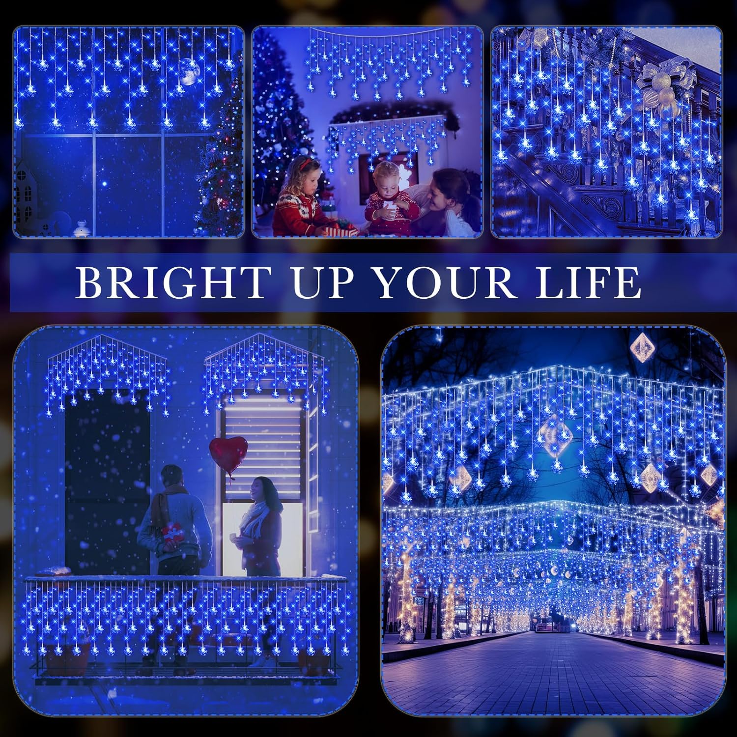 Christmas Snowflake Icicle Lights, 33 Ft Outdoor Snowflake Lights With Remote 8 Mode Waterproof 380 Leds 76 Drops For Cu