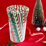 200 Christmas Paper Straws, 8 Styles Red Green White Gold Biodegradable Party Drinking Straws With Stripe, Wave, Christmas Tree Snowflake Design Decorations Supplies