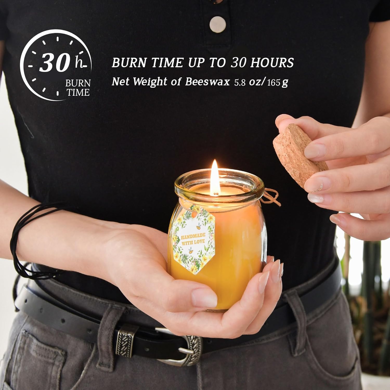 Natural Beewaxs Candles, Unscented Beewaxs Candles In Glass Cup, 6.8Oz 32 Hours Long Lasting, Pure Cotton Wick And Stress Relief, Home Gifts