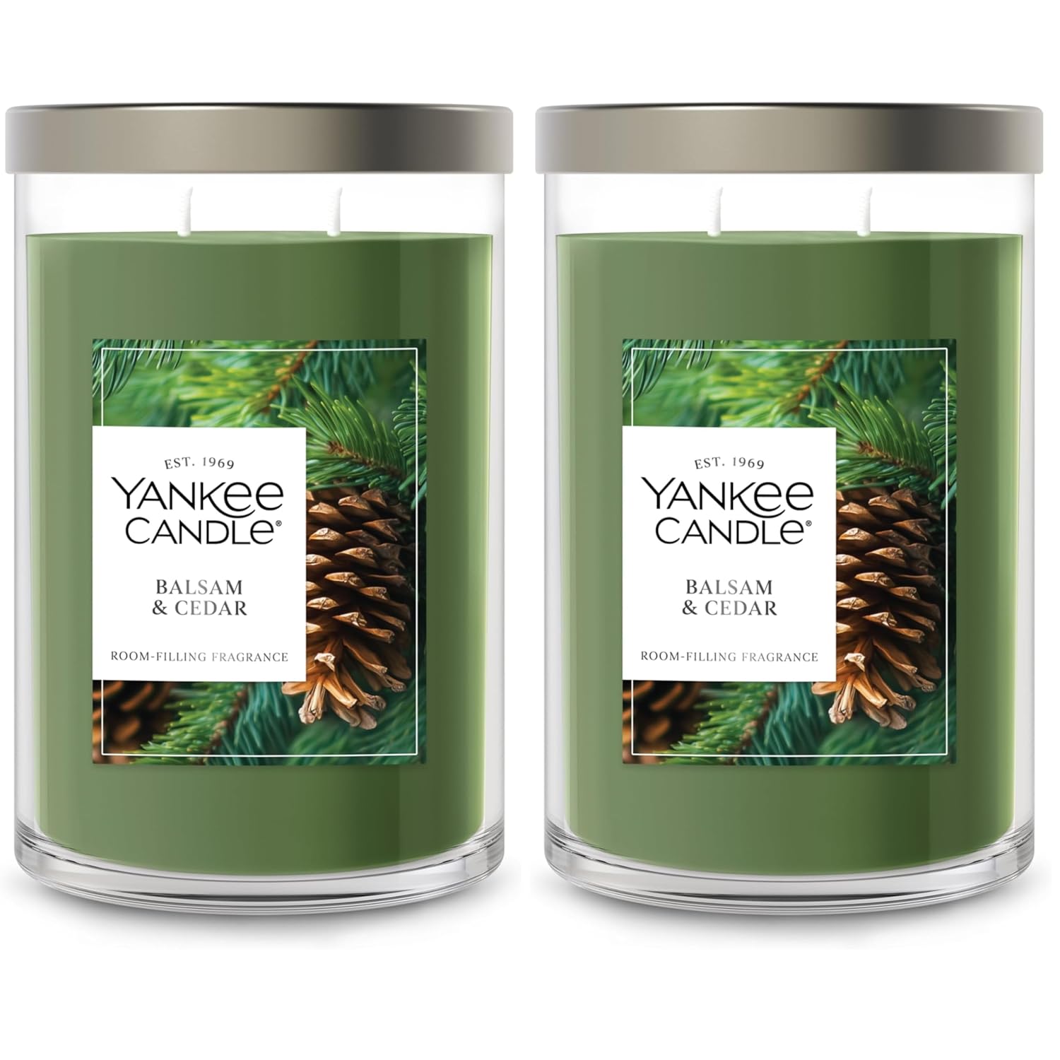 Yankee Candle Balsam & Cedar Scented, Signature 20oz Large Tumbler 2-Wick Candle, Over 60 Hours of Burn Time (Pack of 2)