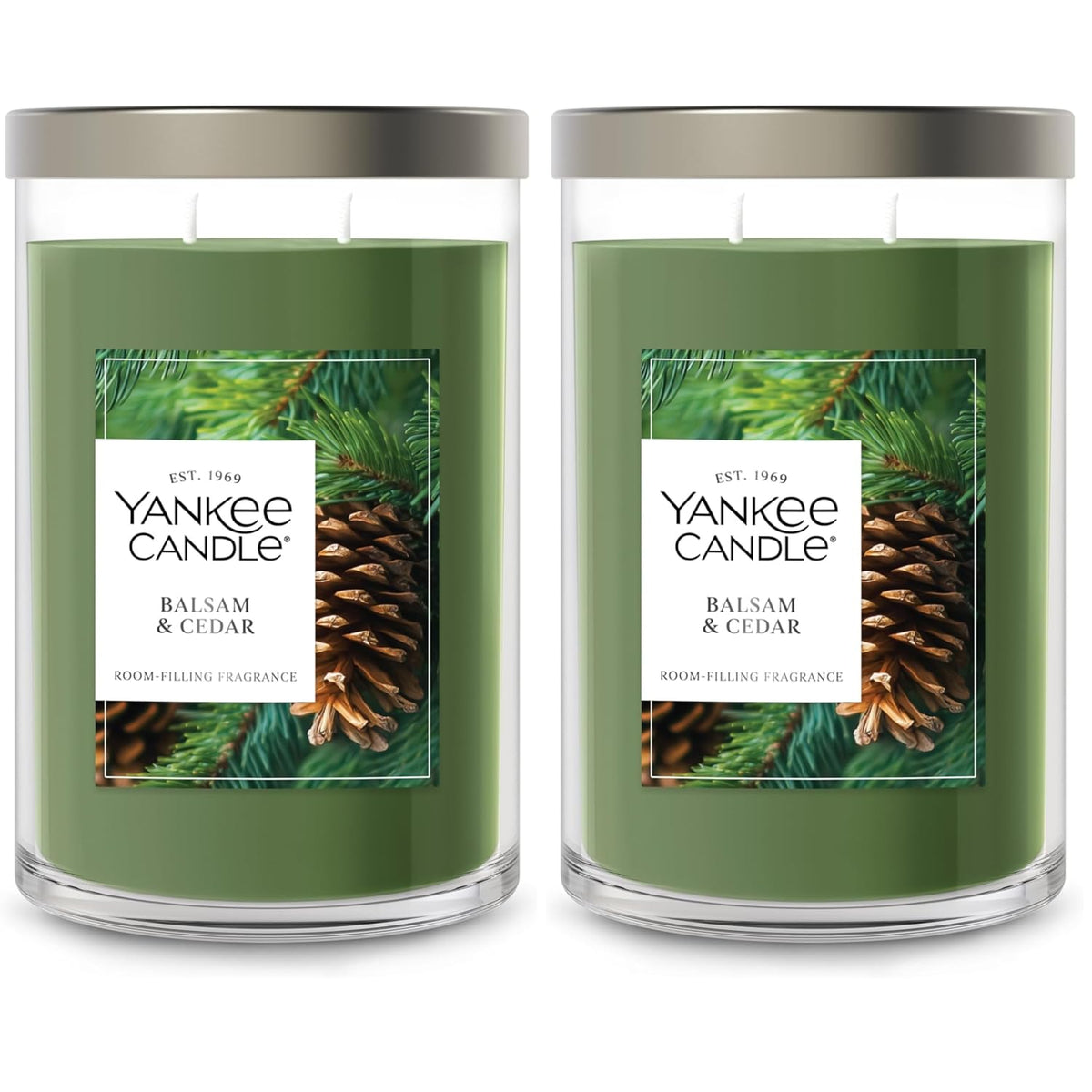 Yankee Candle Balsam & Cedar Scented, Signature 20oz Large Tumbler 2-Wick Candle, Over 60 Hours of Burn Time (Pack of 2)