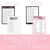 Pink And Black 100Th Birthday Game Bundle - Set Of 3 Birthday Party Games For 20 Guests, Born In The 1920S Theme