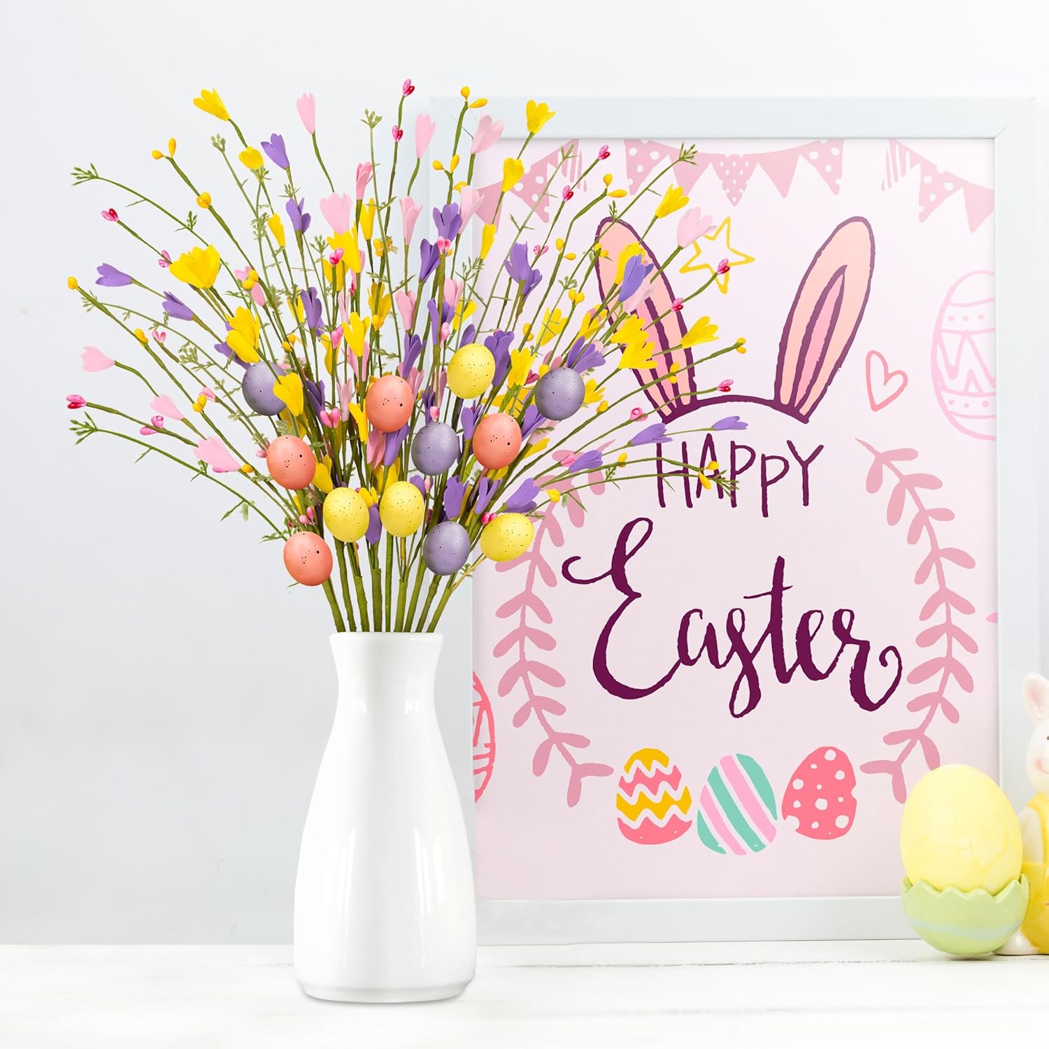 15Pcs Easter Decorations Egg Picks - Spring Artificial Floral Stems Decor Flowers Arrangement For Home Vase Table Centerpiece