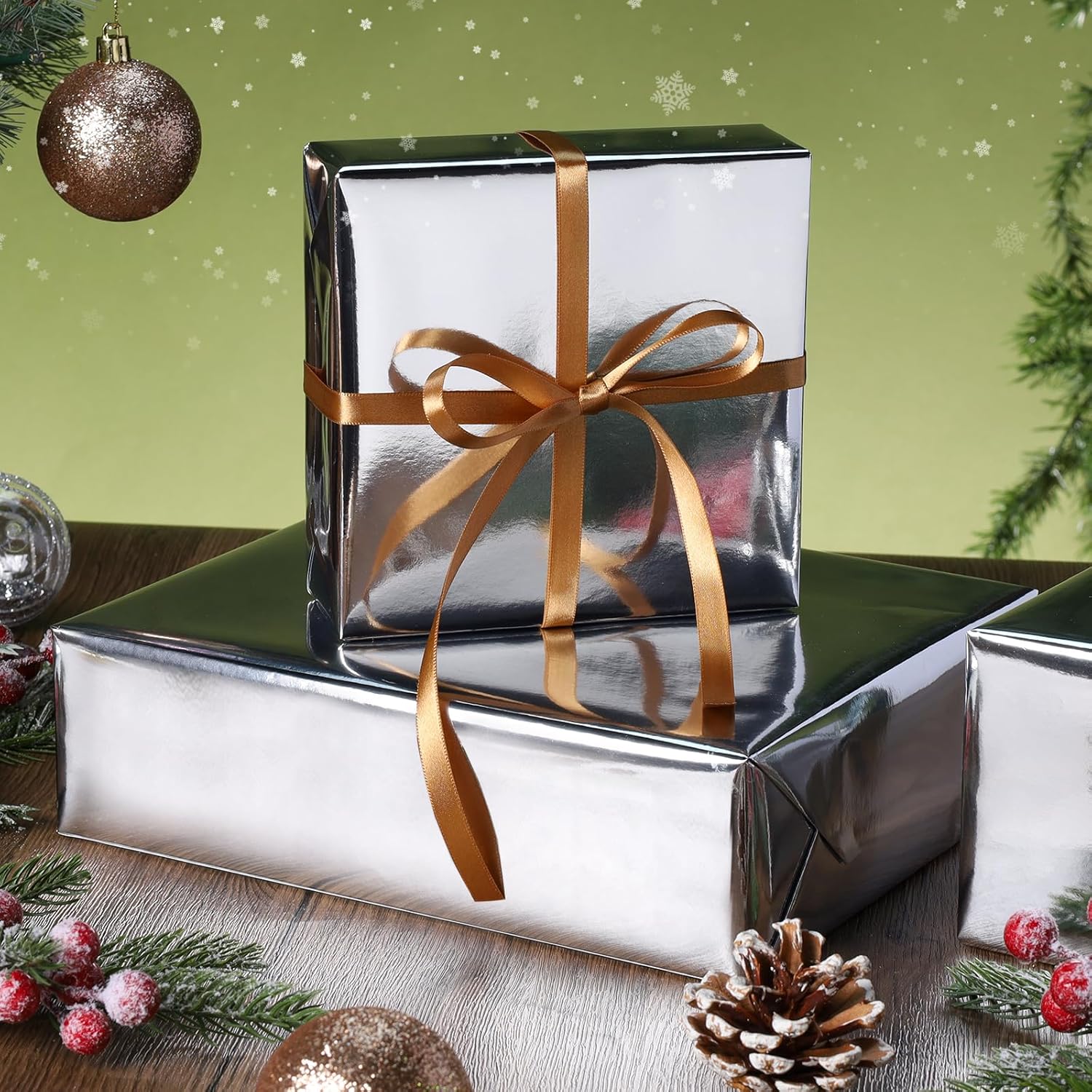 Silver Foil Wrapping Paper Roll, 30 Inch X 33 Feet Premium Metallic Gift Wrap For Christmas, Holiday, Wedding, Birthday & Celebration Gifts