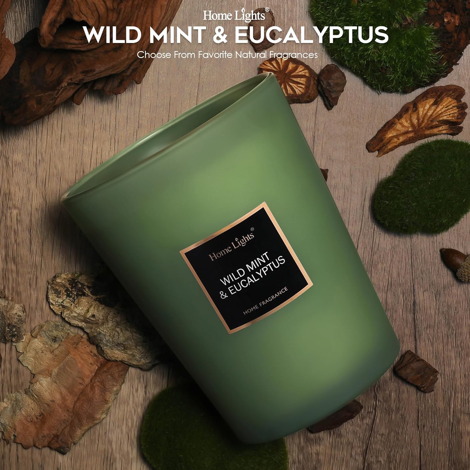 Homelights Scented Candles - Large Jar Aromatherapy, Natural Soy Wax, 130 Hour Long Burning, Wild Mint & Eucalyptus