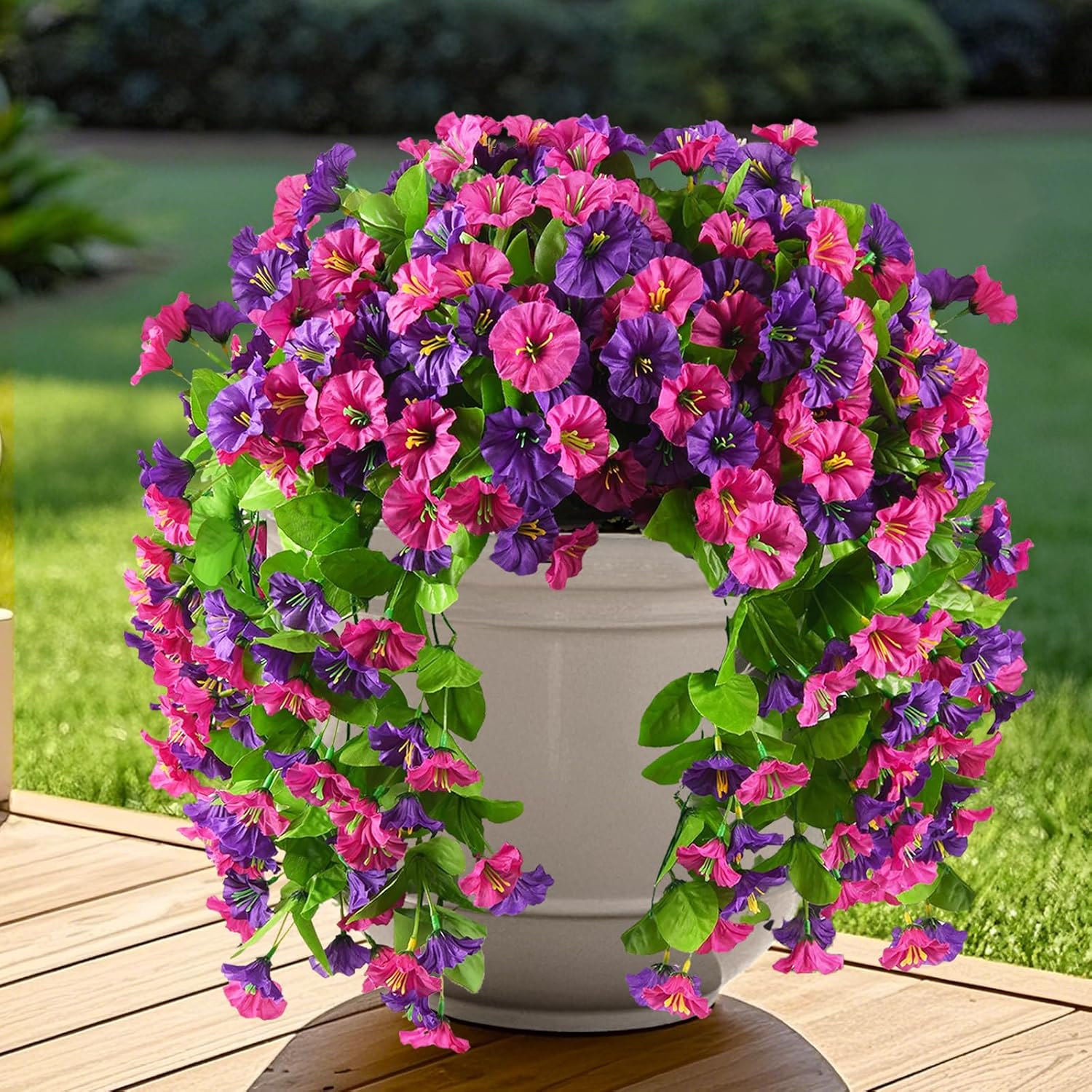 Artificial Flowers Outdoor Spring Decor Faux Silk Morning Glory Fake Hanging Flowers 2Pcs, Uv Resistant Look Real For Home Porch Lawn Garden