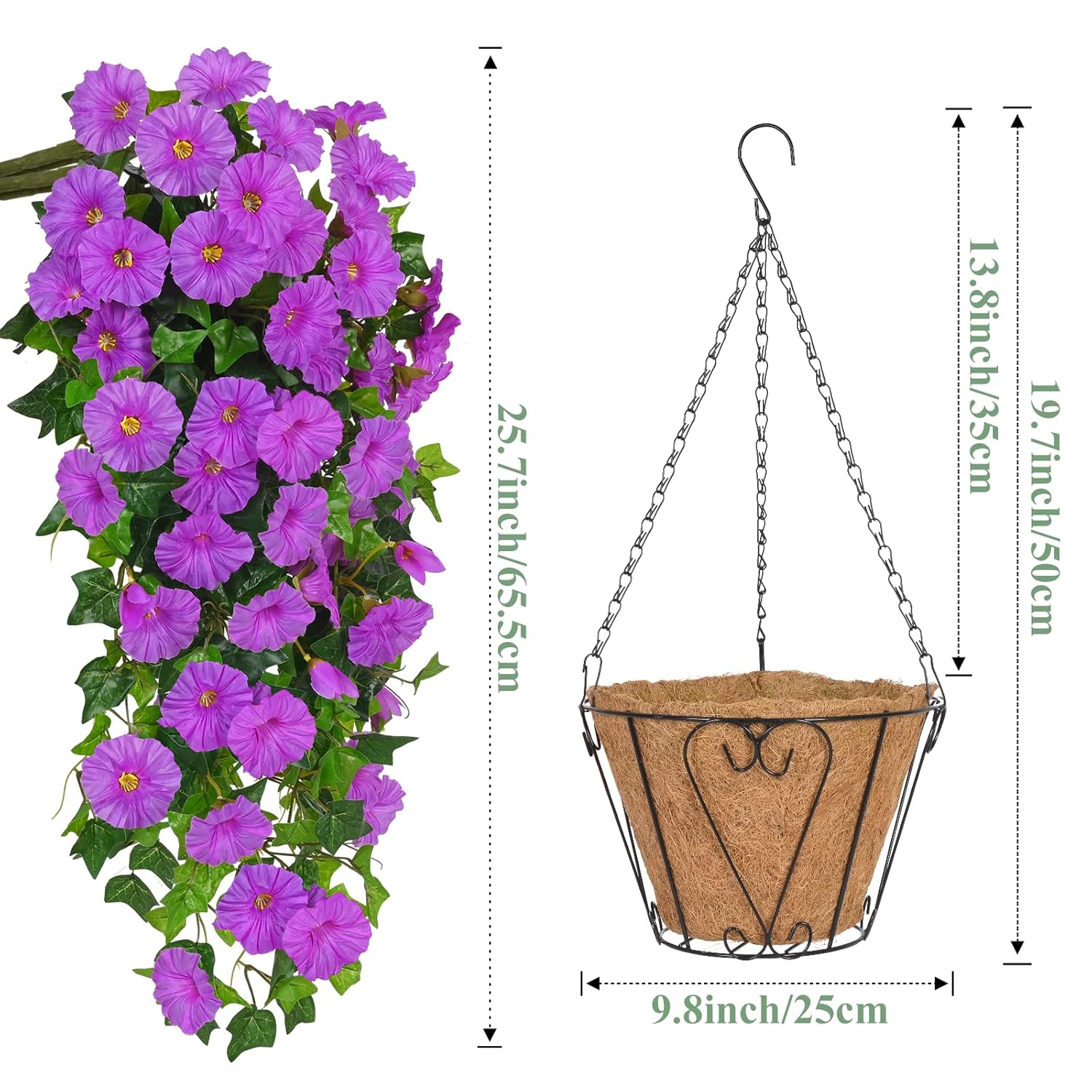 Artificial Hanging Plants Outdoors, Fake Hanging Flowers With Basket, Faux Vine Bougainvillea For Urn Fillers Front Porch Patio Outside Summer Decor (Purple)