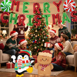 Christmas Foil Balloons Red And Green Merry Christmas Balloons Cute Penguin Candy Lollipop Gingerbread Man Balloon For New Year Themed Party Decorations Xmas Party Supplies Sets-18 Pcs