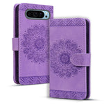 Pixel 9/9 Pro Flip Case, PU Leather Wallet, Card Holder, Mandala Purple Cover