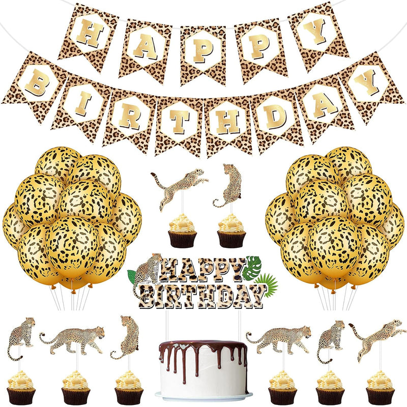 46 Pieces Leopard Banner Cheetah Banner Cheetah Theme Balloons Leopard