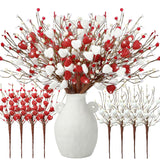 8 Pack Valentine'S Day Artificial Glitter Berry Flower Stems Heart Shaped Berry Picks 16 Inch Stems Valentine'S Day Gifts Flower For Party Wedding Decor(Red, White)
