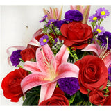 Artificial Cemetery Flowers With Vase, Artificial Rose Lily Carnation Bouquet, Graveyard Memorial Flowers For Cemetery Headstones Decoration