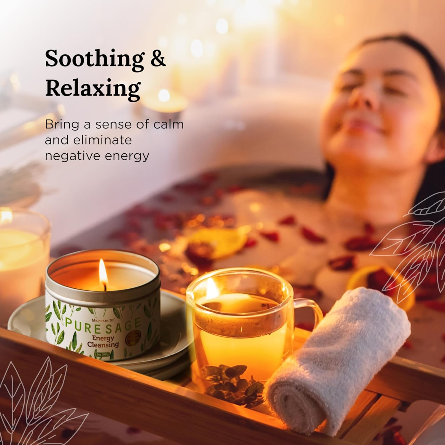 Long Lasting Pure White Sage Candle - 6 Oz - 35 Hour Burn Time - Organic, All Natural, Soy Candle To Cleanse Your Home & Calm, Soothe, Use With Sage Smudge Kit - Spiritual