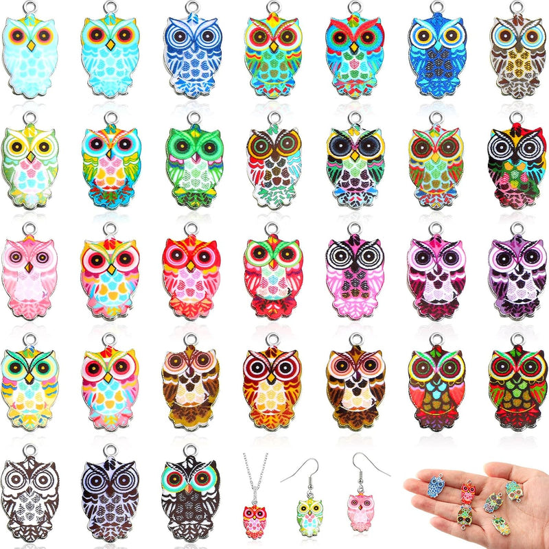 62 Pieces Halloween Owl Enamel Charms For Jewelry Making Colorful Owl Charms P