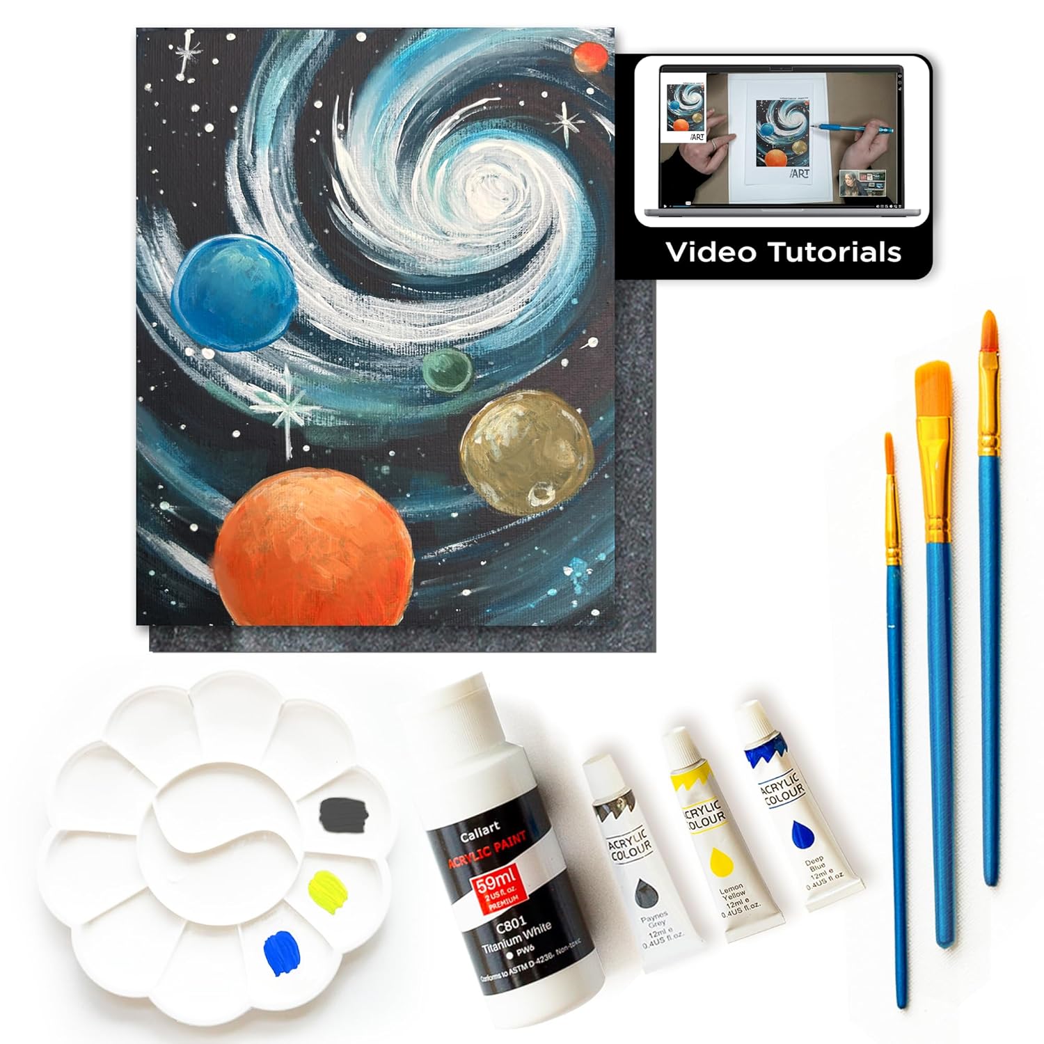 Diy Art Painting Kit For Adults – Learn To Paint Galactic Symphony With Video Tutorials, 9 Pieces Acrylic Paint Set For Adults, Perfect Holiday Gifts Art & Craft For Adults, Beginner