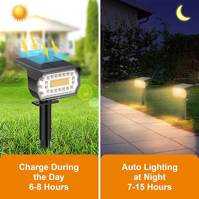 8 Pack 76 LED Solar Spot Lights 2 in 1 IP65 Waterproof Landscape Flood Lights Warm White
