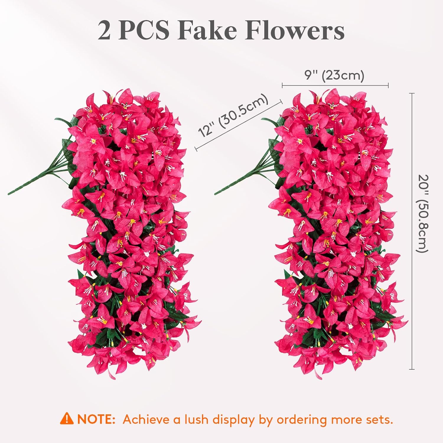 Artificial Bougainvillea Flowers, 2 Pcs Plastic Long Trailing Vines Fake Flowers For Outdoor Indoor Garden Porch Patio Balcony Decor, Uv Resistant, Hot Pink