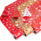 Small Christmas Gift Wrapping Paper Rolls,3 Rolls 17Inches X 198Inches Reversible Gift Wrapping Paper, Red Gold White Wrapping Paper, Snowflakes, Stripes, Plaid, Santa Hat, Christmas Decorations