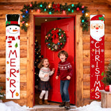Christmas Outdoor Yard Banner | 2Pc Red White Santa Snowman Hanging Banner | Front Porch, Home, Indoor Outdoor, Garage Door, 71X13 Inches