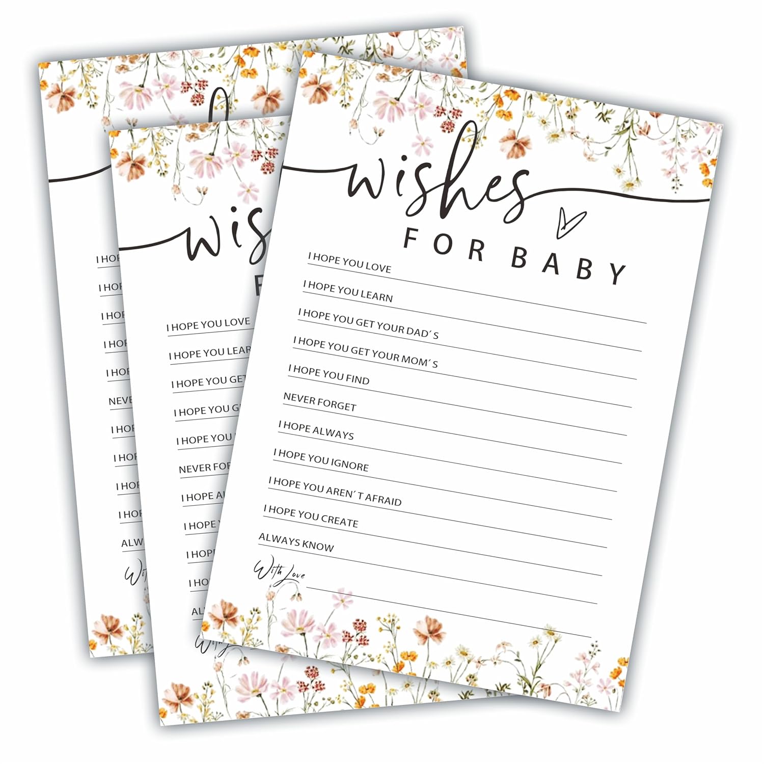 Wishes For Baby Game Kit For Baby Shower - Floral, Wild Flower Spring Theme - 30 Fill In Game Cards & 1 Answer Card For Baby Shower, Funny Gender Reveal Party Favor, Activity & Supplies - B05