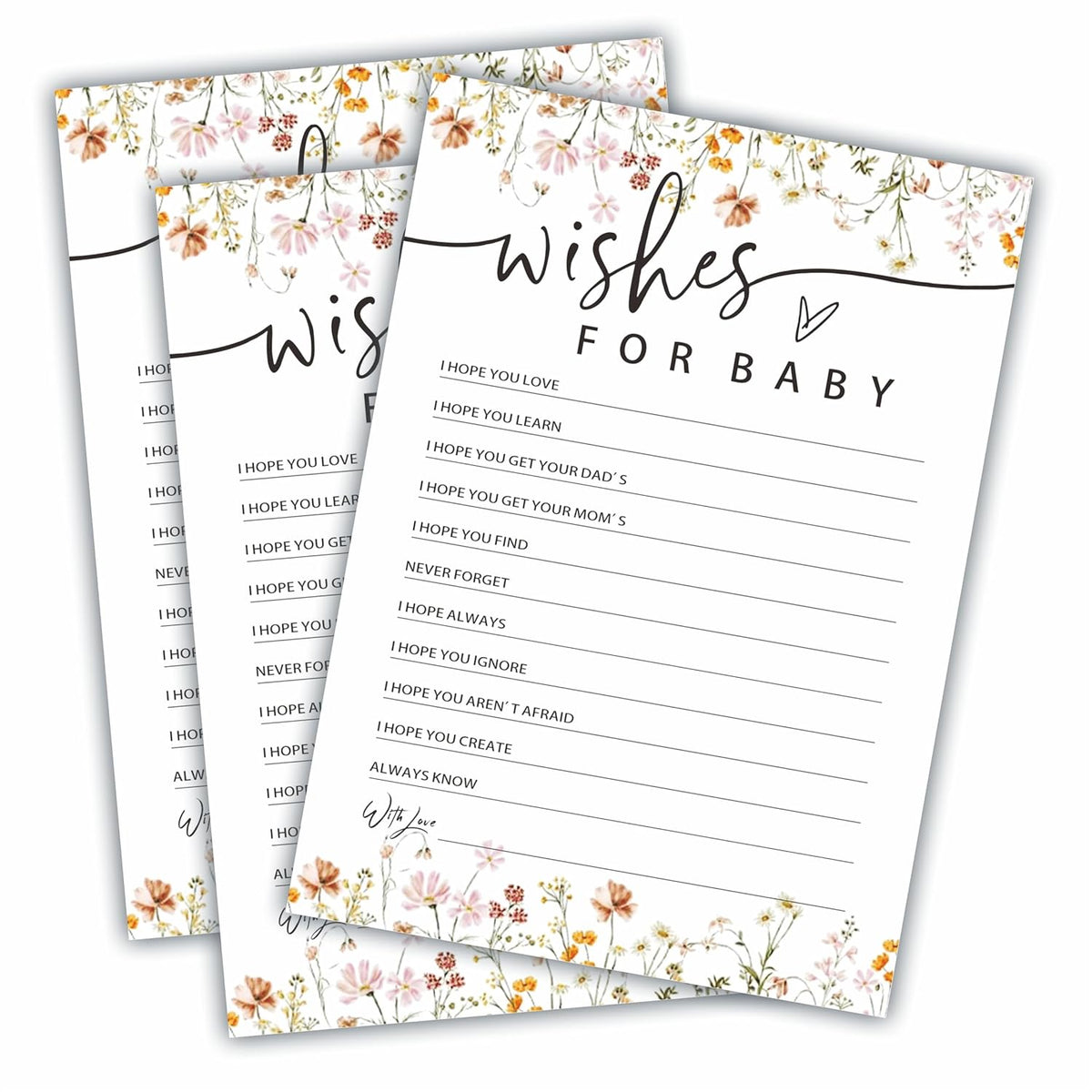 Wishes For Baby Game Kit For Baby Shower - Floral, Wild Flower Spring Theme - 30 Fill In Game Cards & 1 Answer Card For Baby Shower, Funny Gender Reveal Party Favor, Activity & Supplies - B05